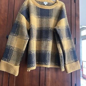 a.n.a Mustard and Gray Plaid Sweater